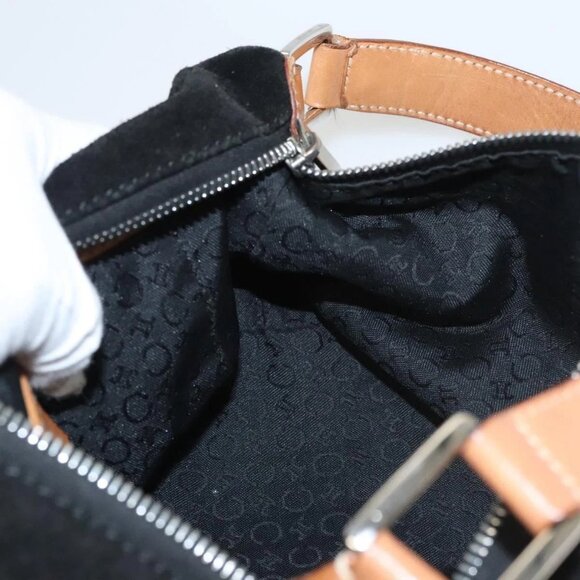 CELINE C Macadam Canvas Shoulder Bag Suede Black Silver Auth 120034 - Picture 11 of 16